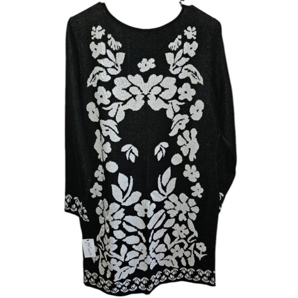 NWT NY Collection Floral Dana Sweater Dress Women's Size S Black White Sleeves - Picture 3 of 9